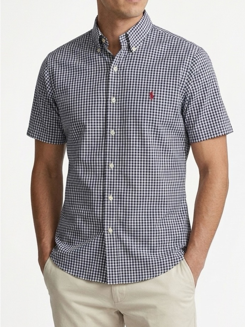 Polo Ralph Lauren Gingham Short Sleeve Shirt M Navy Blue Old Money Modern Prep